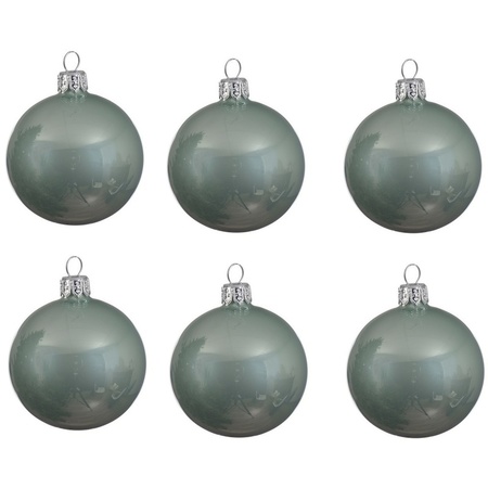 24x Glazen kerstballen glans mintgroen 8 cm kerstboom versiering/decoratie