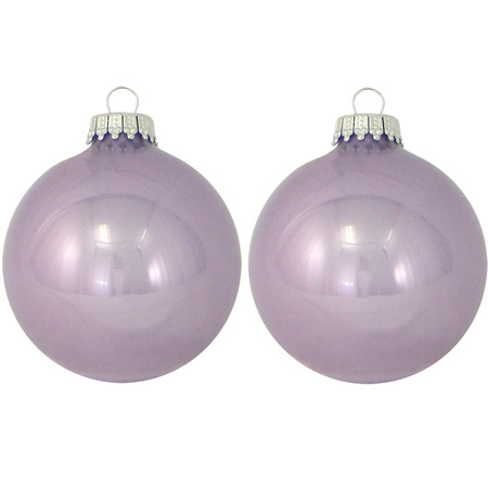 24x Glanzende lichtpaarse kerstboomversiering kerstballen van glas 7 cm