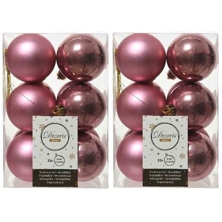 24x Old/dusty pink Christmas baubles 6 cm plastic matte/shiny