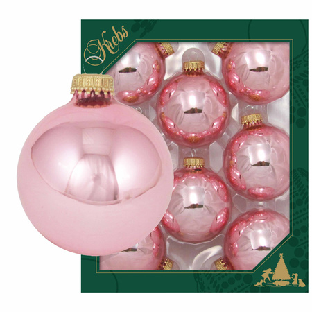 24x Glanzende lichtroze kerstballen van glas 7 cm