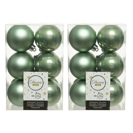 24x Kunststof kerstballen glanzend/mat salie groen 6 cm kerstboom versiering/decoratie