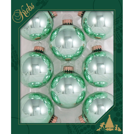 24x Seafoam green glass christmas baubles shiny 7 cm