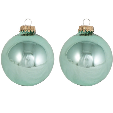 24x Seafoam green glass christmas baubles shiny 7 cm