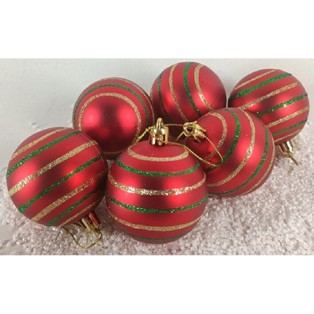 24x stuks gedecoreerde kerstballen rood kunststof 6 cm