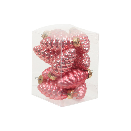 24x stuks glazen dennenappels kersthangers bubblegum roze 6 cm mat/glans