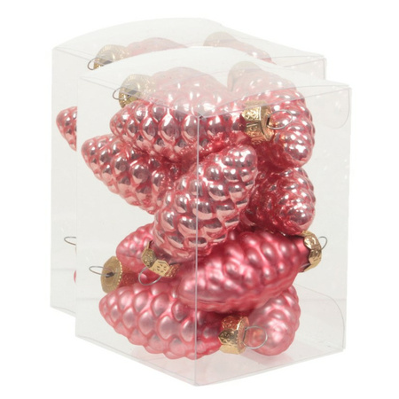 24x stuks glazen dennenappels kersthangers bubblegum roze 6 cm mat/glans