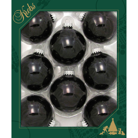 24x pcs glass christmas baubles shiny ebony black   7 cm
