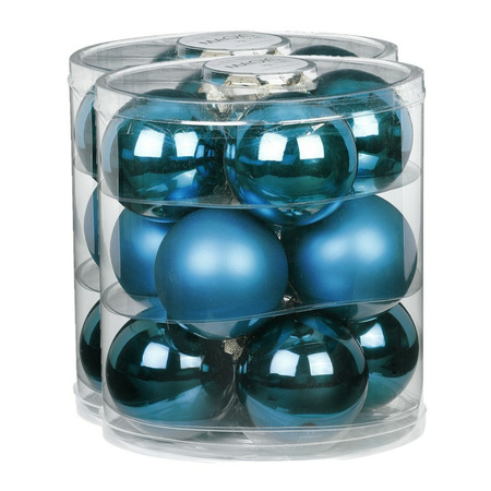 24x pcs glass christmas baubles deep blue 8 cm shiny and matte