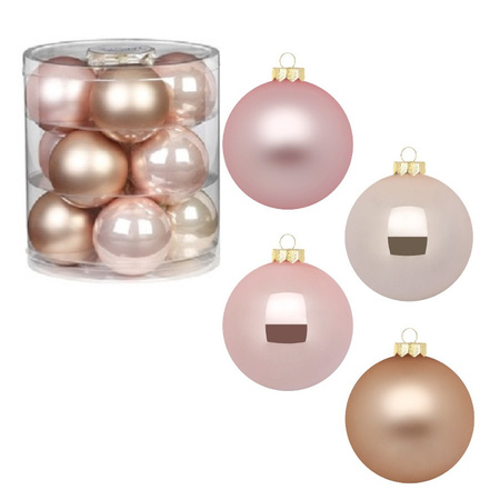 24x pcs glass christmas baubles pearl pink 8 cm shiny and matte