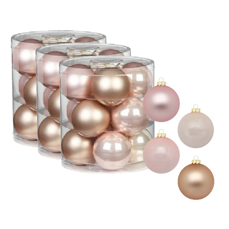 24x stuks glazen kerstballen parel roze 8 cm glans en mat