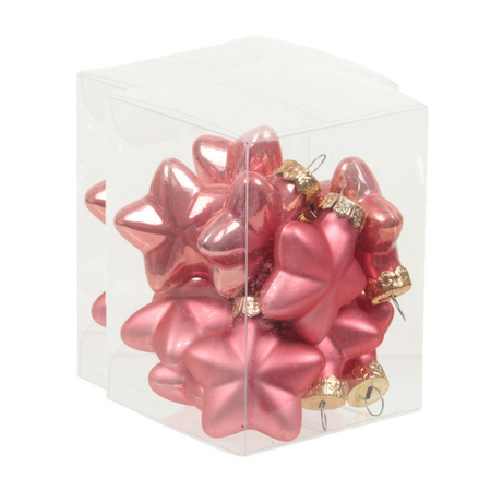 24x Glass stars christmas tree decoration bubblegum pink 4 cm