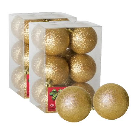 24x pieces christmas baubles glitters gold plastic 6 cm