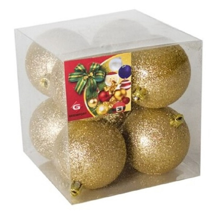 24x stuks kerstballen goud glitters kunststof 7 cm