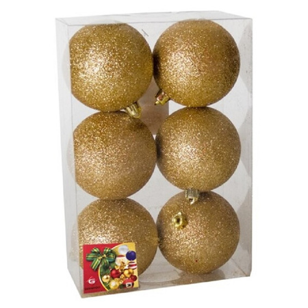24x stuks kerstballen goud glitters kunststof 8 cm