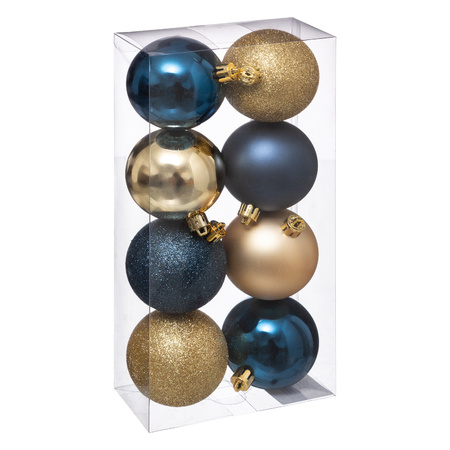 24x stuks kerstballen mix blauw/champagne glans en mat kunststof 7 cm