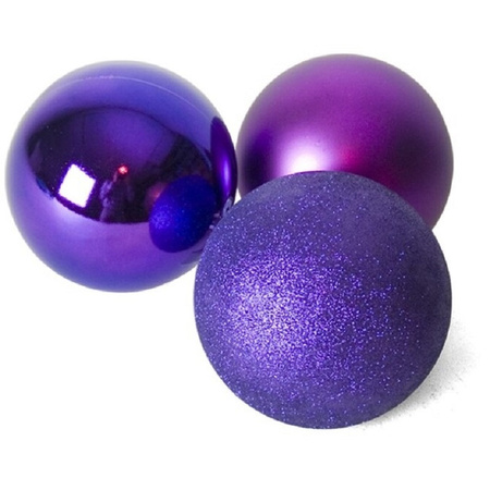 24x stuks kerstballen paars mix van mat/glans/glitter kunststof 8 cm
