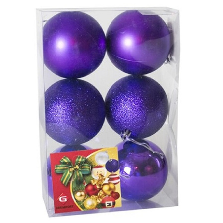24x pieces christmas baubles mix matt/shiny/glitter purple plastic 8 cm