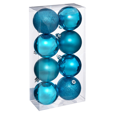 24x stuks kerstballen turquoise blauw glans en mat kunststof 7 cm