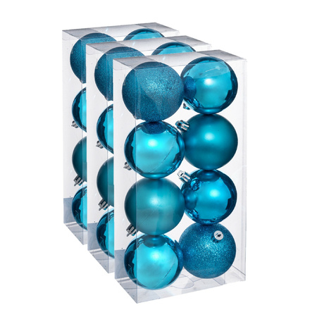24x pieces christmas baubles turquoise blue plastic 7 cm