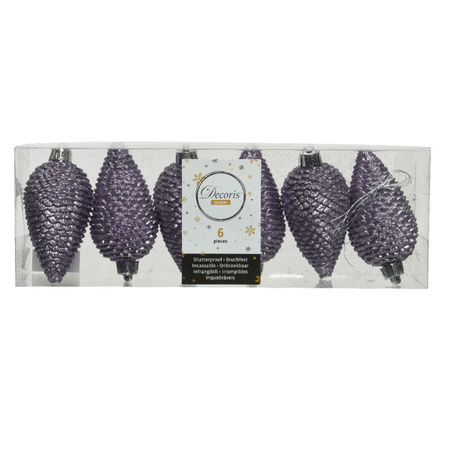 24x Glitter pinecones heather lilac purple plastic tree hangers 8 cm
