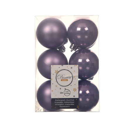 24x Plastic christmas baubles heather lilac purple 6 cm mix