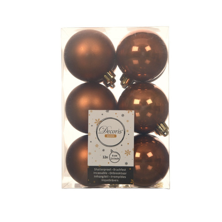 24x stuks kunststof kerstballen kaneel bruin 6 cm glans/mat