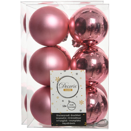 24x stuks kunststof kerstballen lippenstift roze 6 cm glans/mat