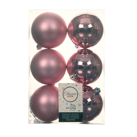 24x stuks kunststof kerstballen lippenstift roze 8 cm glans/mat