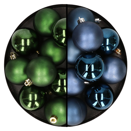 24x pcs plastic christmas baubles mix of dark green and dark blue 6 cm