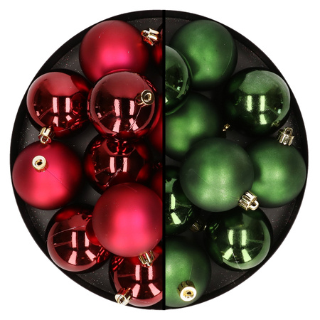 24x pcs plastic christmas baubles mix of dark red and dark green 6 cm