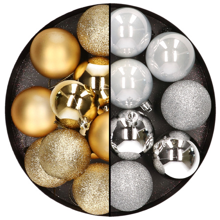 24x stuks kunststof kerstballen mix van goud en zilver 6 cm