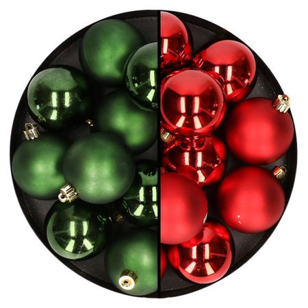 24x stuks kunststof kerstballen mix van rood en donkergroen 6 cm