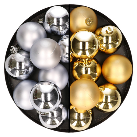 24x stuks kunststof kerstballen mix van zilver en goud 6 cm