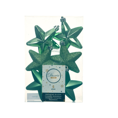 24x Plastic stars christmas tree hangers mistletoe green 7 cm