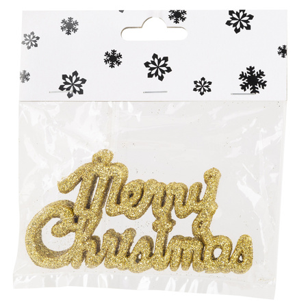 24x stuks Merry Christmas kersthangers goud van kunststof 10 cm kerstornamenten