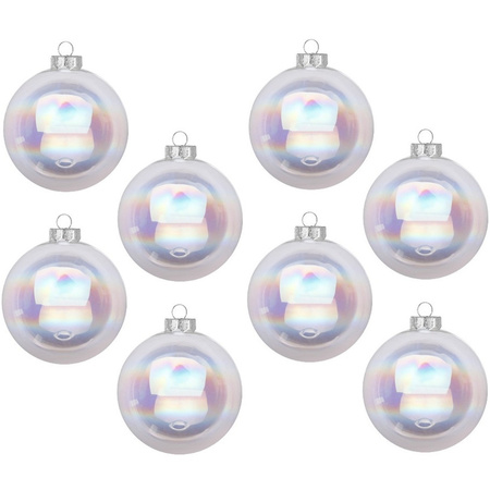24x Transparant parelmoer glazen kerstballen 8 cm glans en mat