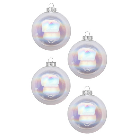 24x Transparent pearl glass Christmas baubles 8 cm shiny/matte