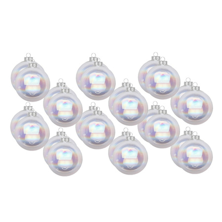 24x Transparent pearl glass Christmas baubles 8 cm shiny/matte