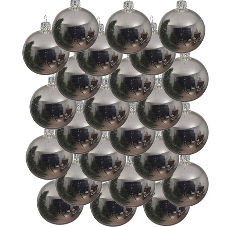 24x Glazen kerstballen glans zilver 8 cm kerstboom versiering/decoratie