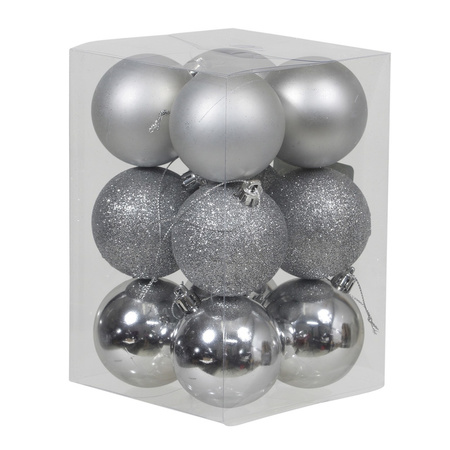 24x Silver Christmas baubles shiny/matt/glitter 6 cm plastic 