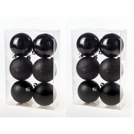24x Zwarte kerstballen 8 cm kunststof mat/glans/glitter
