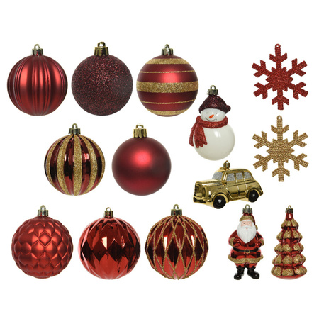 25x Christmas baubles and figurines red/gold plastic