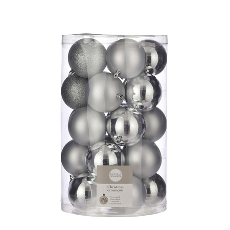 25x Kunststof kerstballen zilver 8 cm