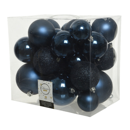 26x stuks kunststof kerstballen donkerblauw (night blue) 6-8-10 cm 