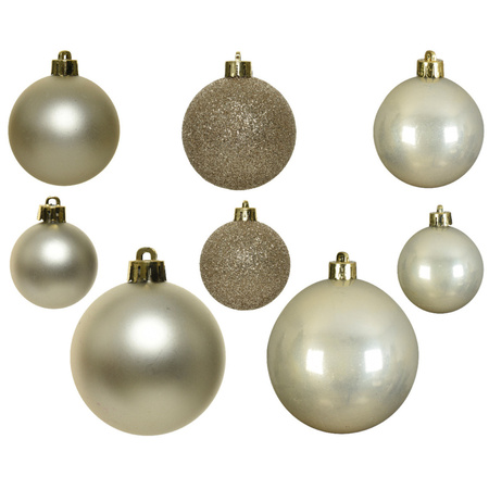 26x stuks kunststof kerstballen licht parel/champagne 6-8-10 cm glans/mat/glitter