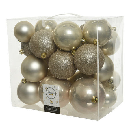 26x stuks kunststof kerstballen licht parel/champagne 6-8-10 cm glans/mat/glitter