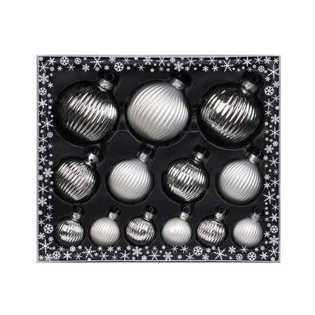 26x stuks luxe glazen kerstballen ribbel zilver 4, 6, 8 cm