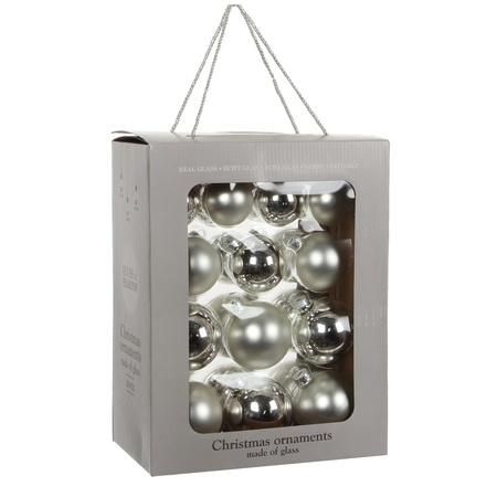 26x Glazen kerstballen glans/mat kerst zilver 7 cm kerstboom versiering/decoratie