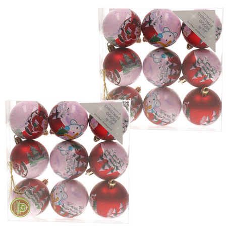 27x Red Christmas baubles 6 cm plastic with print