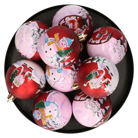 27x Red Christmas baubles 6 cm plastic with print
